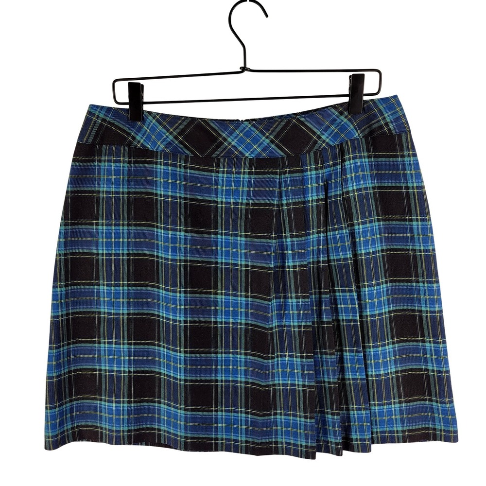 VTG 80s Samantha Sportswear Blue Plaid Pleated Mini Skirt 14 Preppy Academia USA